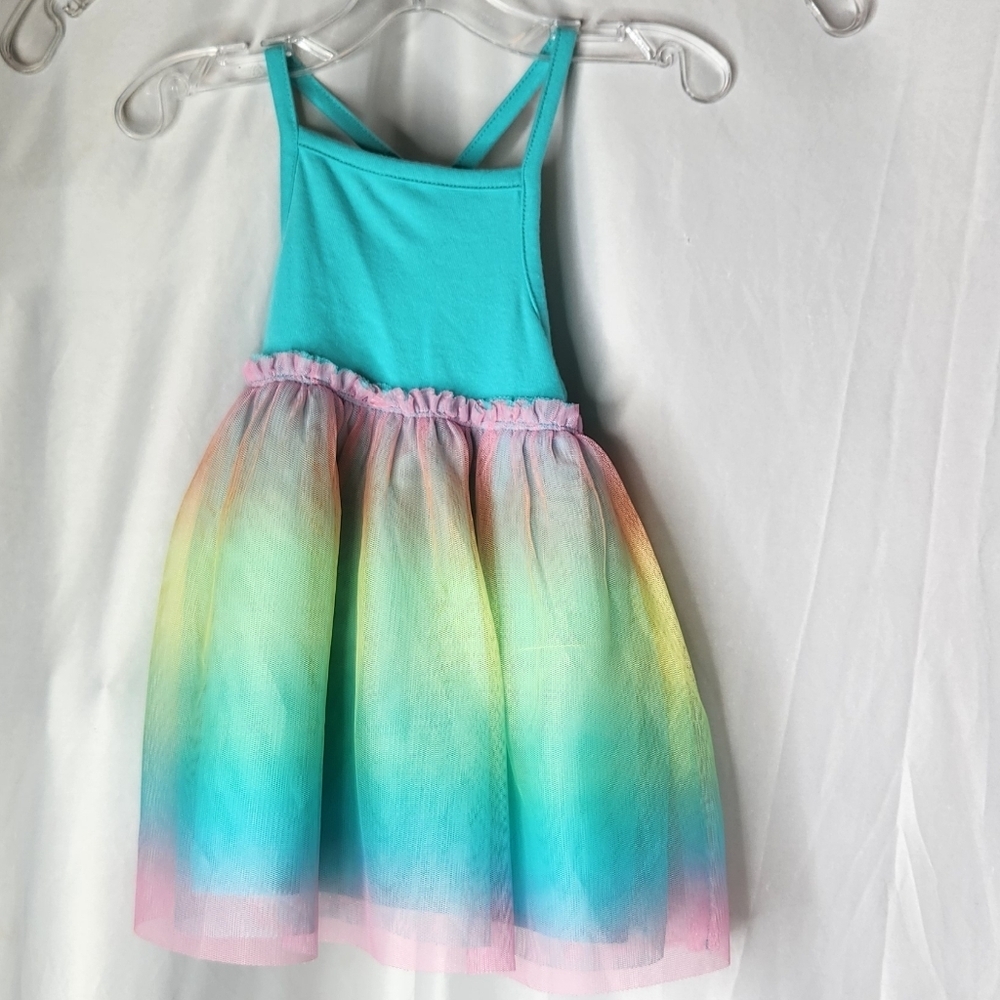 Toddler Girls' Cat & Jack Turquoise Rainbow Tulle Dress Size 12M - Picture 4 of 11